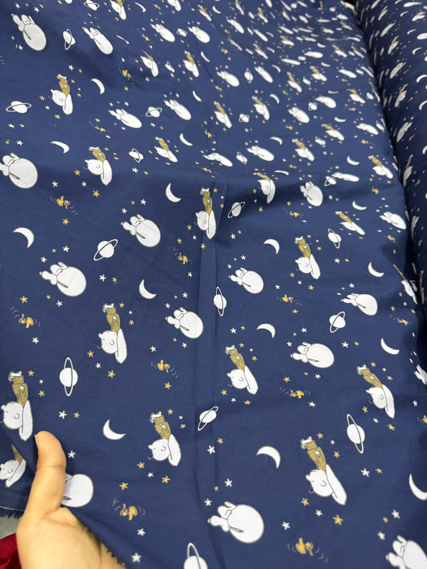 Buy Premium Cotton Sleepy Kids Cartoon Dark Blue Base Printed Fabric