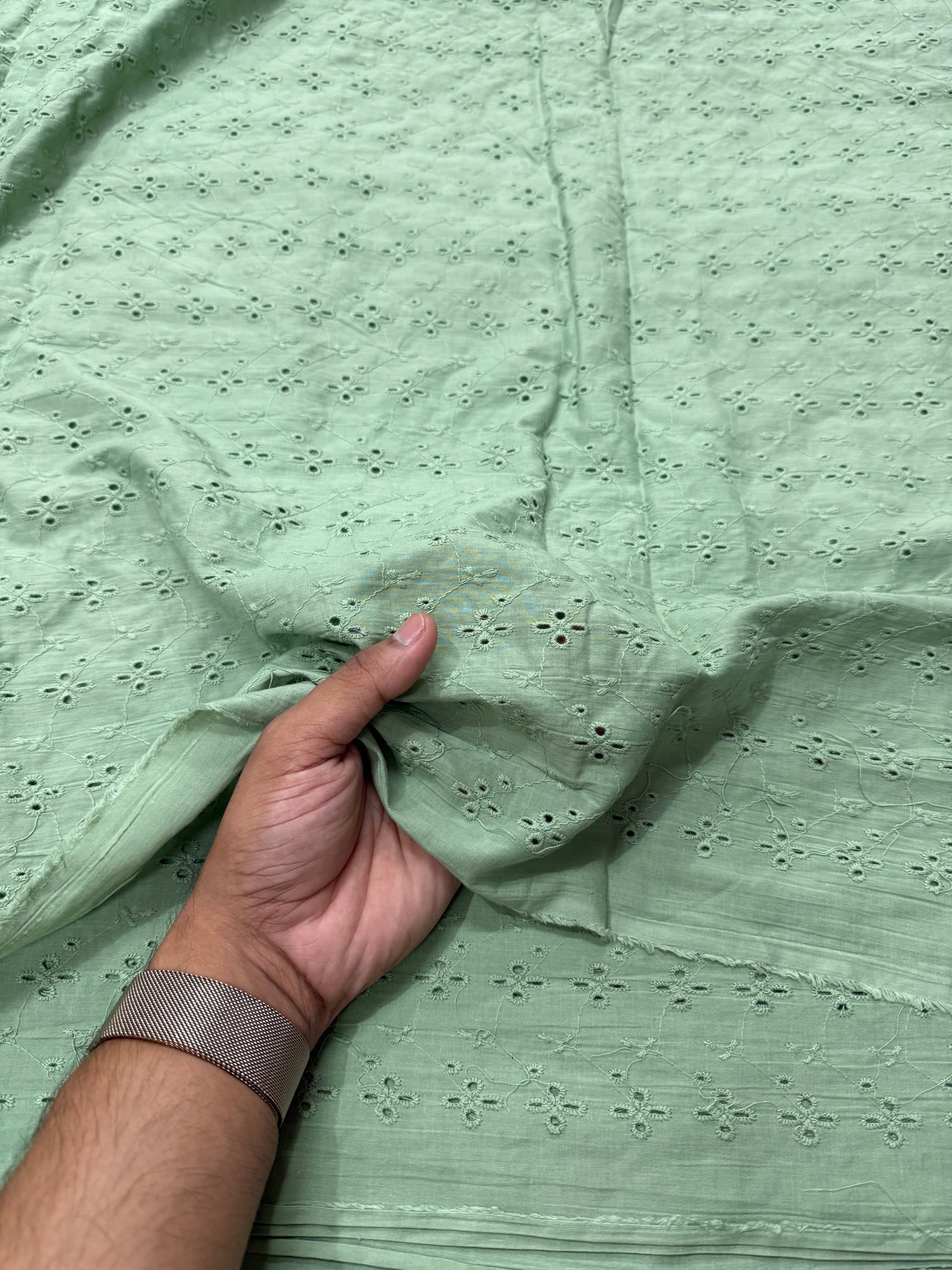 Buy Hakoba Sage Green Flower Cutwork Joining Fabric - MAF 