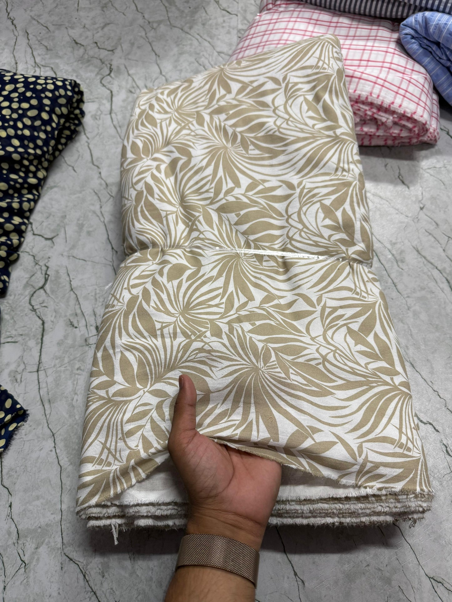 Buy Crimp Viscose Cotton Nude Leaf Printed Fabric - MAF 