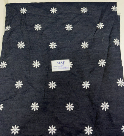 Buy Cutpiece Blue Denim Daisy Flower Embroidery  1.50 Meter