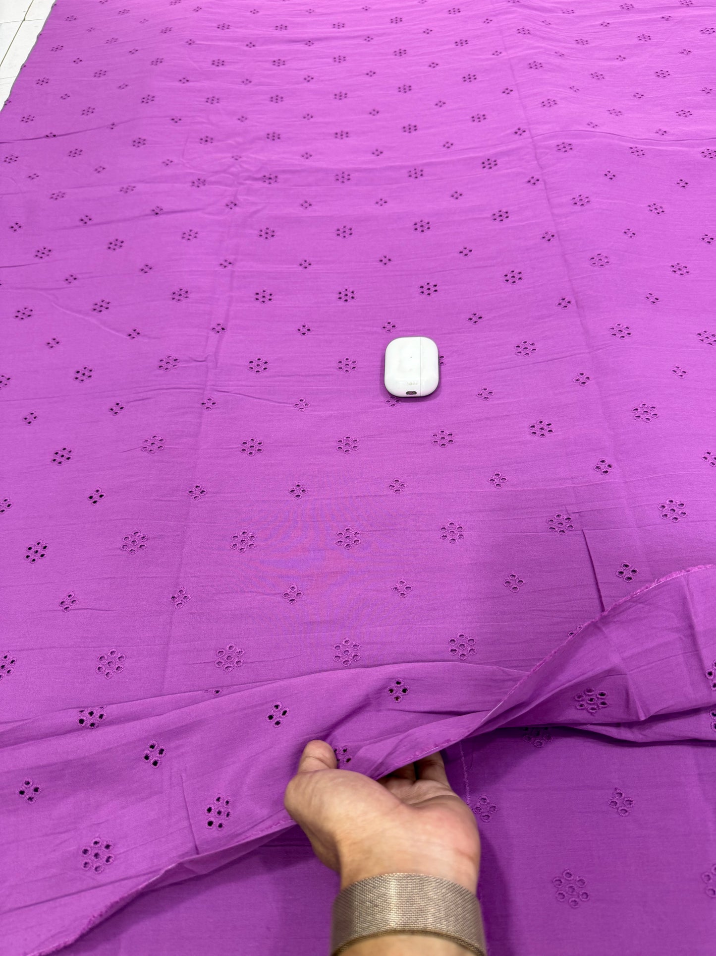 Buy Premium Cotton Cambric Schiffli Orchid Dot Fabric