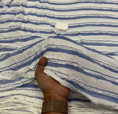 Buy Cotton Lurex White Blue Silver Stripe Fabric