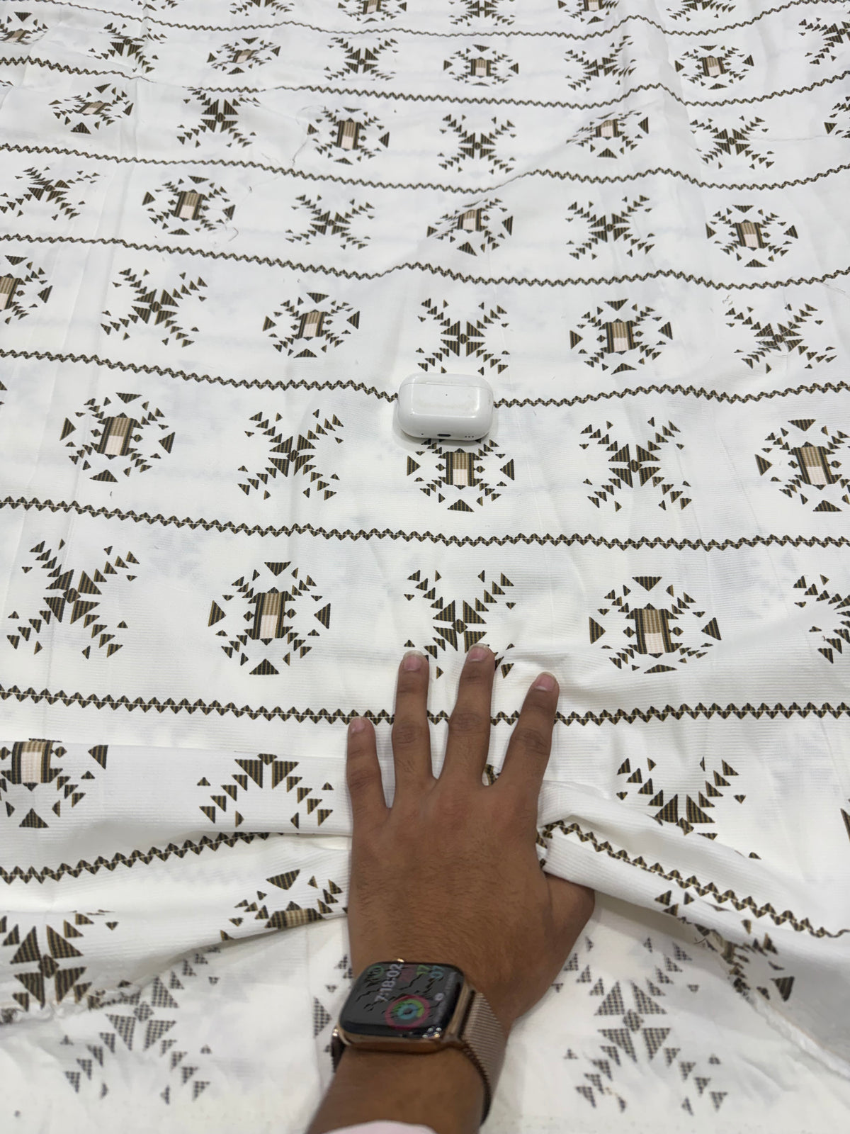 Buy Printed Corduroy White Brown Geometric Ajrak Print Fabric