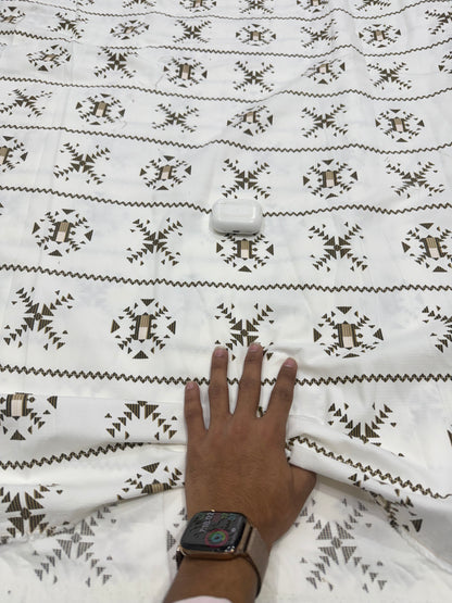Buy Printed Corduroy White Brown Geometric Ajrak Print Fabric