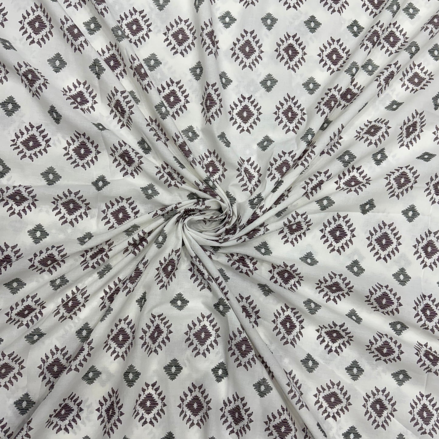 Buy Fine Premium Mul Cotton Grey Diamond Block Fabric - MAF 