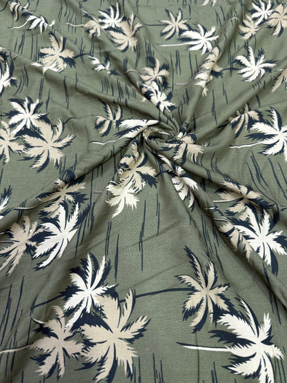 Buy Viscose Modal Olive Base Palm Trees Printed Fabric