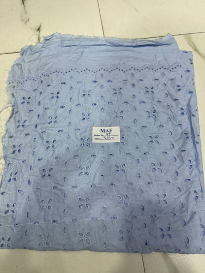 Buy Cutpiece Cotton Hakoba Powder Blue Flower Border Embroidery