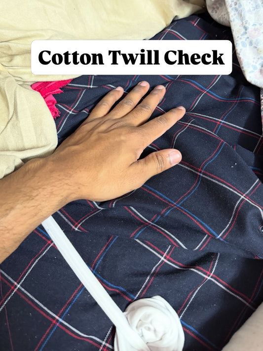 Buy Cotton Twill Dark Blue Thin Line Check Fabric