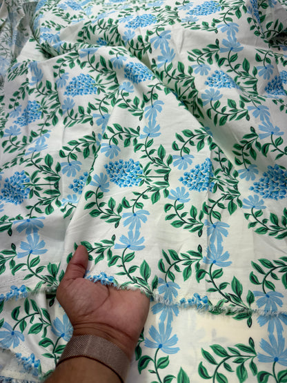 Buy Cotton Poplin Bunch Of Blue Flower Printed Fabric