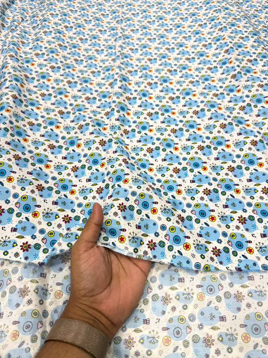Buy Cotton Poplin Multi Batch Printed On Blue Fabric