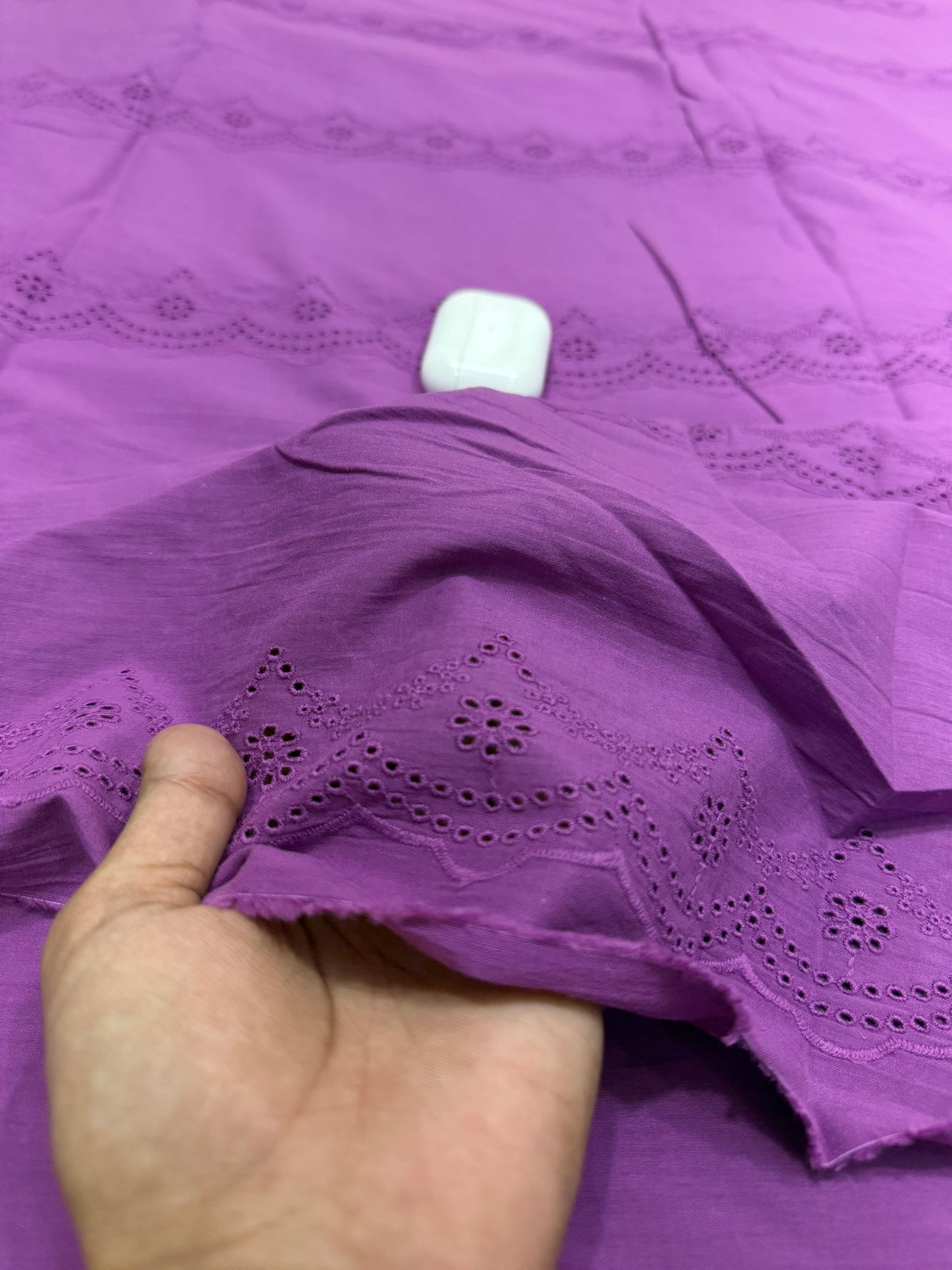 Buy Premium Cotton Cambric Schiffli Magenta Scallop Fabric