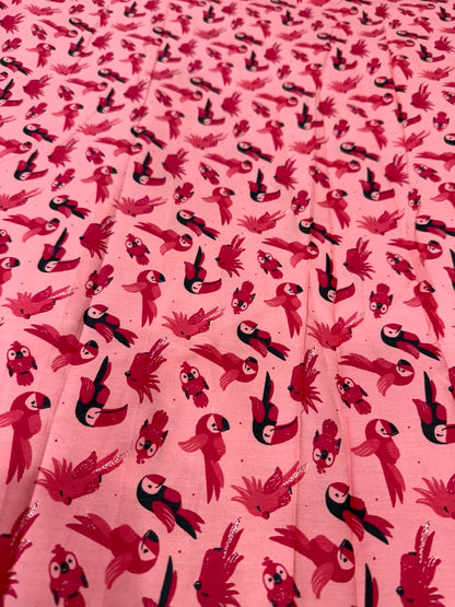 Buy Cotton Poplin Pink Base Multi Parrot Printed Fabric
