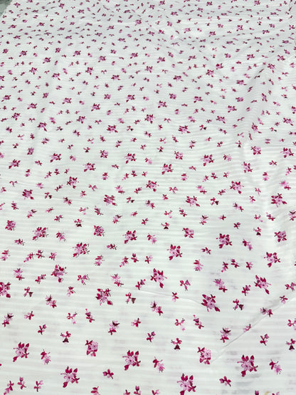 Buy Premium Seersucker Pink Floral Stripe Fabric