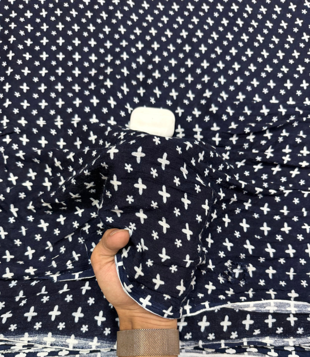 Buy Premium Rayon Navy Blue White Cross Print Fabric