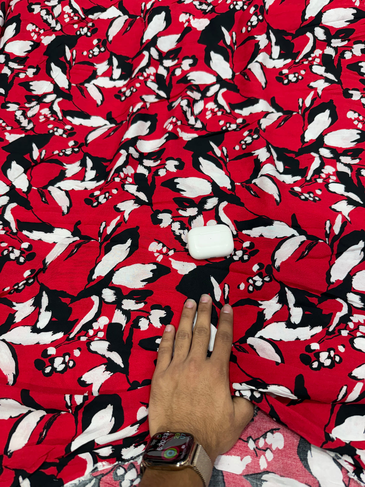 Buy Premium Viscose Rayon Red Black White Floral Print Fabric