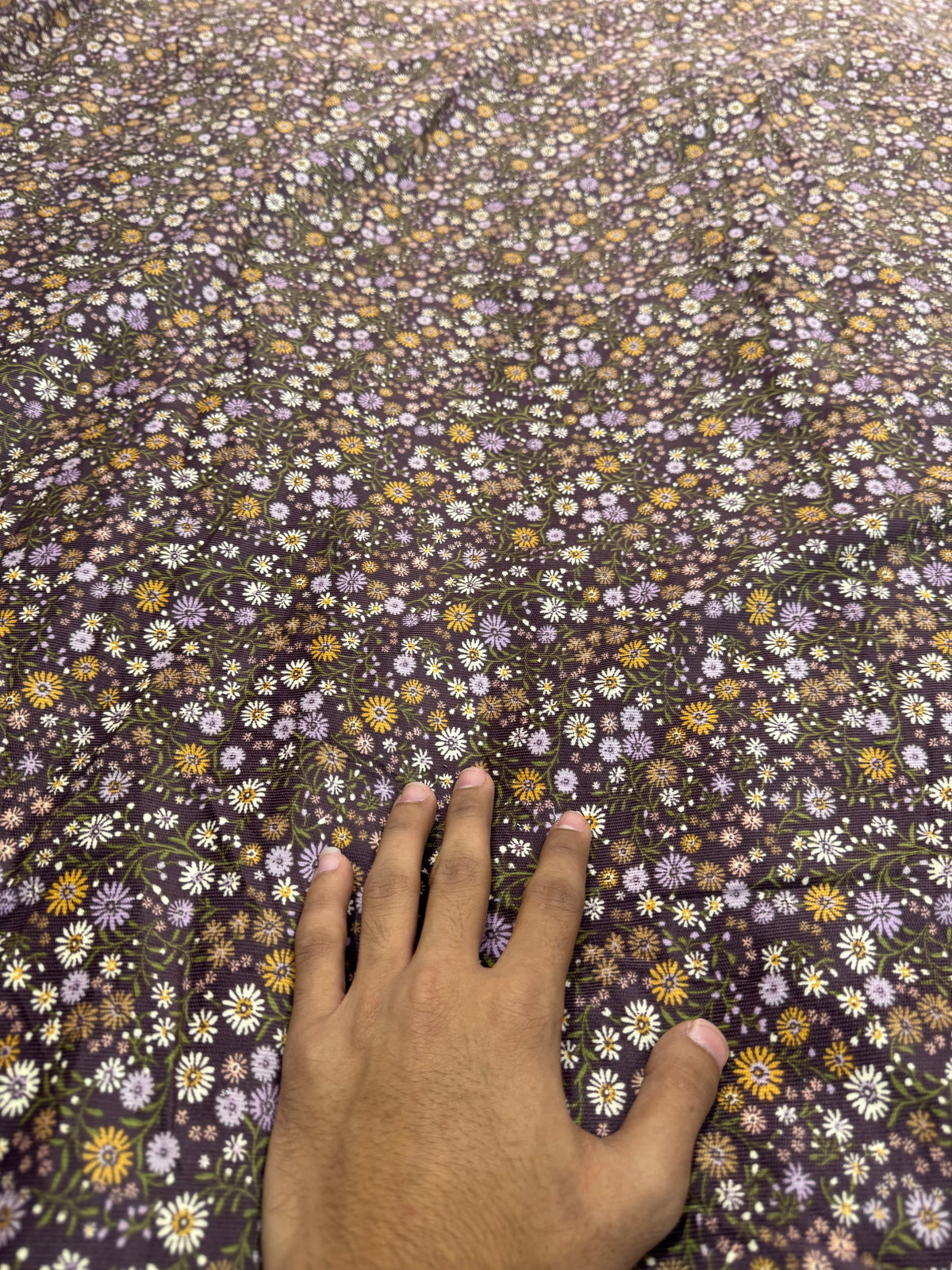 Buy Printed Corduroy Plum Base Daisy Floral Fabric