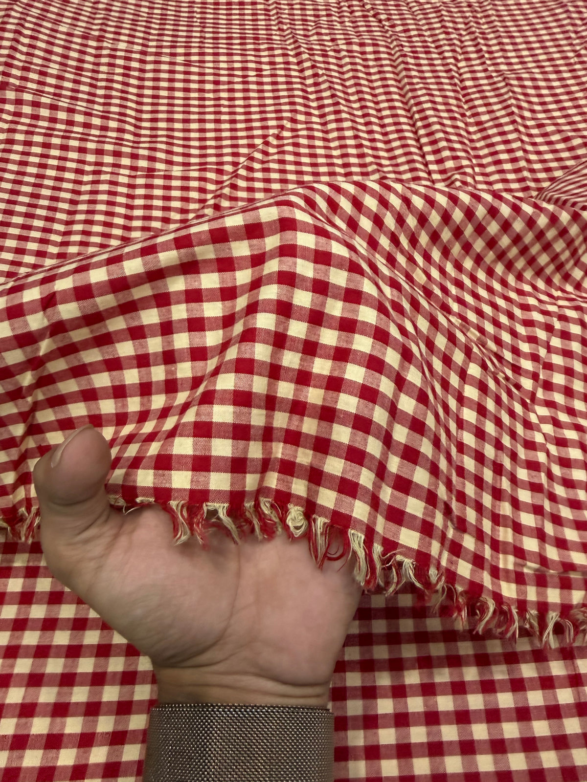 Buy Premium Cotton Yarn-Dyed Cherry Red Gingham Check Fabric
