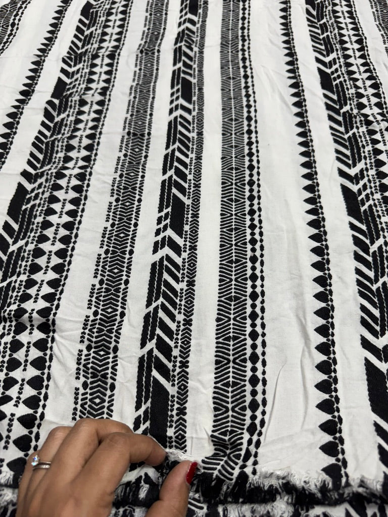 Buy Viscose Modal Jacquard Black Hand Work Fabric