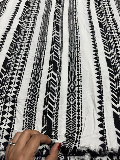 Buy Viscose Modal Jacquard Black Hand Work Fabric