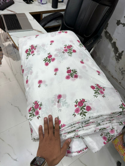 Buy Floral Printed Cotton Hakoba Embroidery Fabric