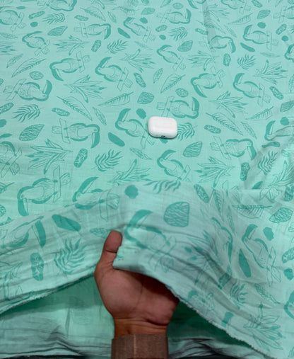 Buy Cotton Double Cloth Mint Green Tonal Tropical Leaf Print Fabric