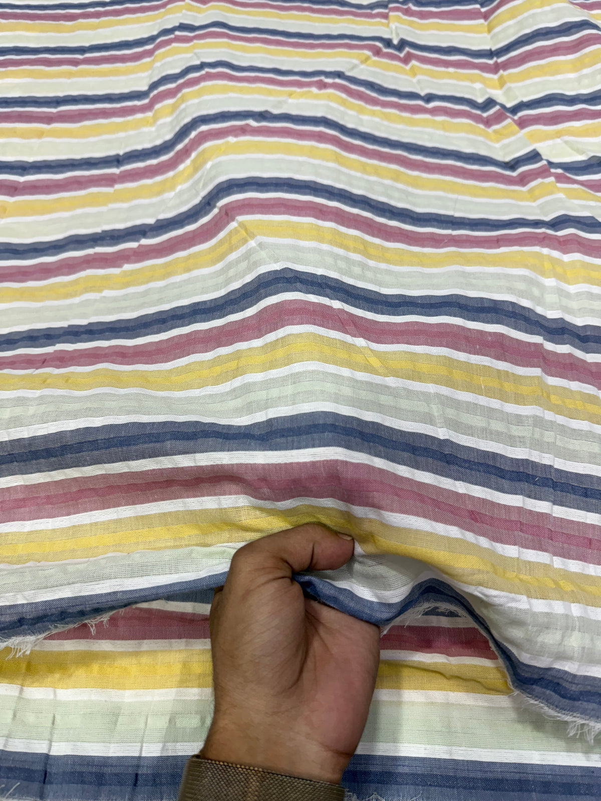 Buy Premium Seersucker Navy Maroon Yellow Multistripe Fabric