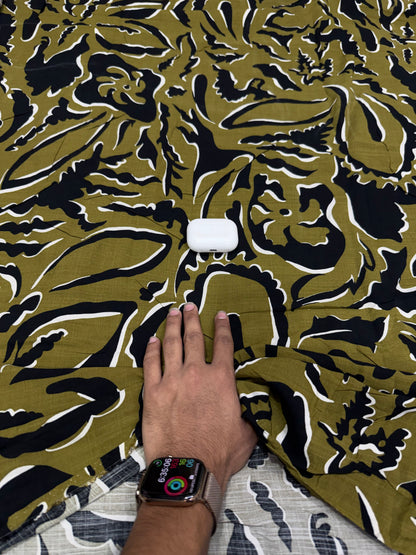 Buy Premium Viscose Rayon Crepe Olive Green Black White Abstract Floral Print Fabric