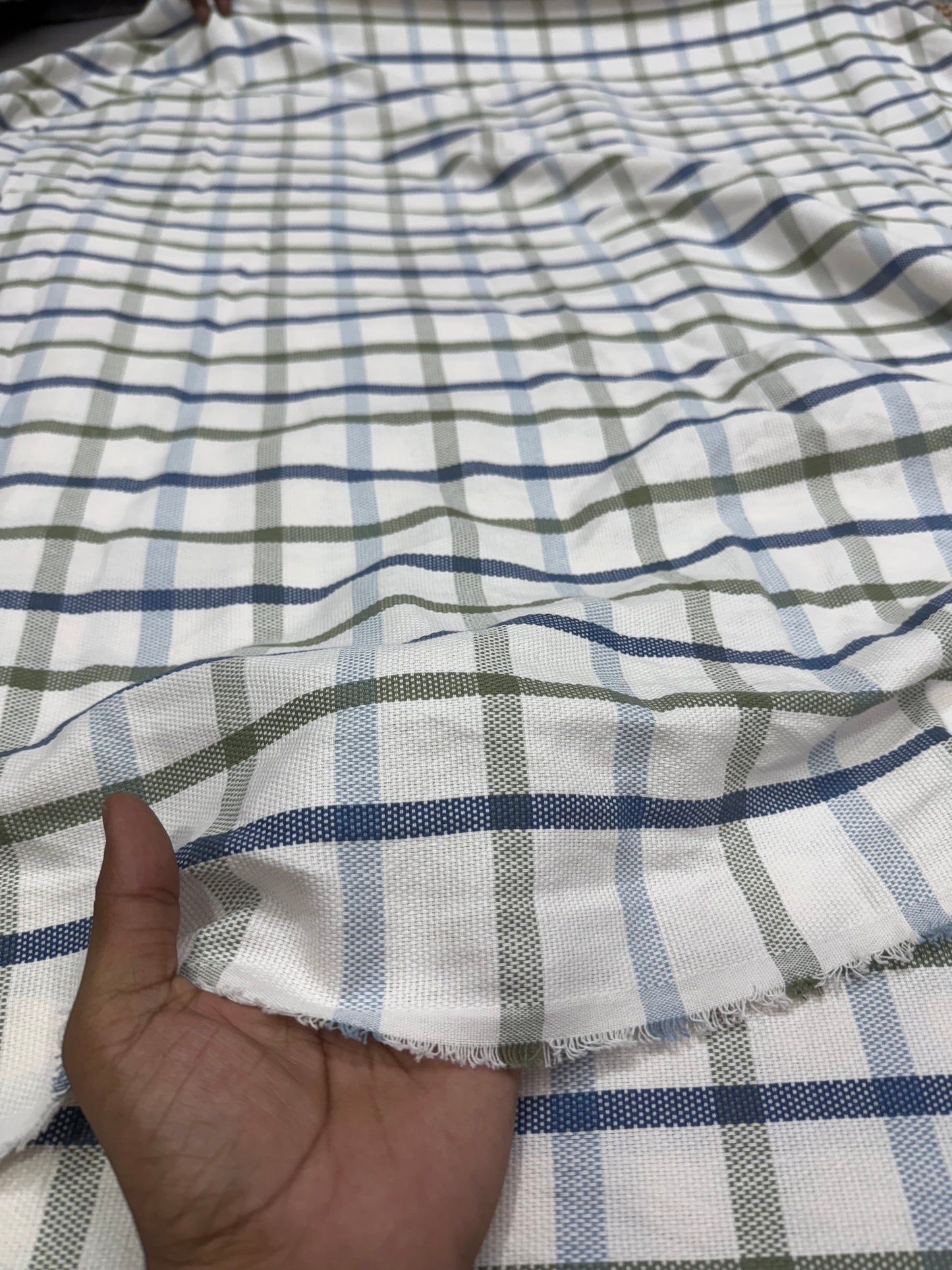 Buy Thick Cotton White Base Blue Check Fabric