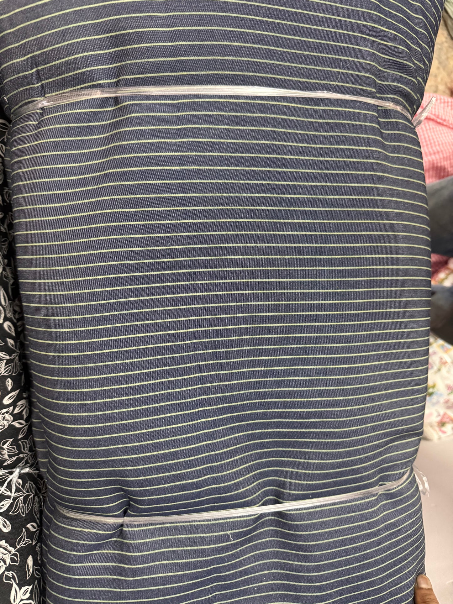 Buy Silky Denim Pin Stripe Printed Fabric