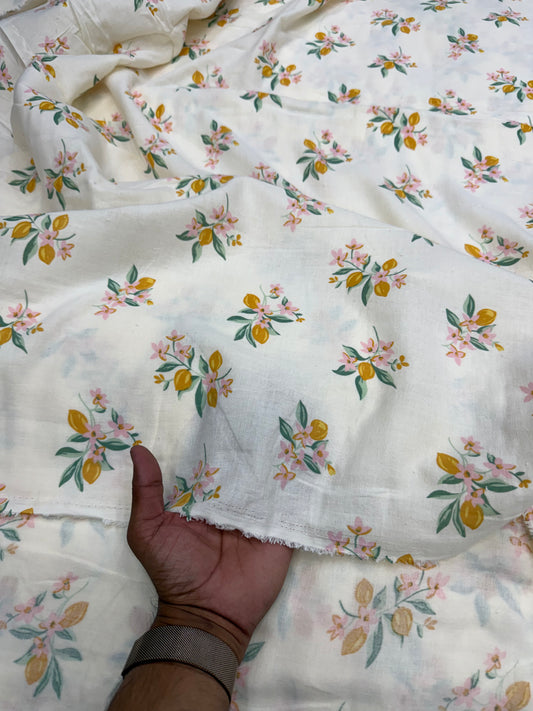 Buy Soft Cotton Double Cloth Orange Smooth Printed Fabric
