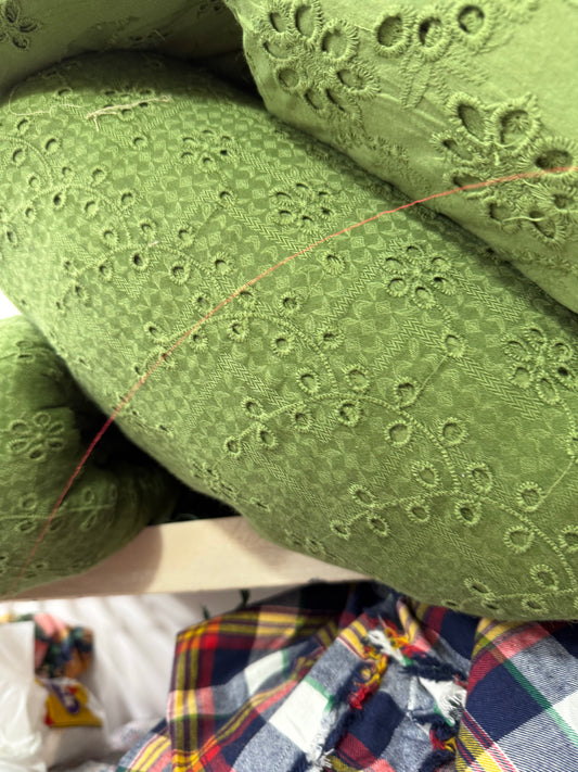 Buy Cotton Hakoba Olive Heavy Work Flower Fabric
