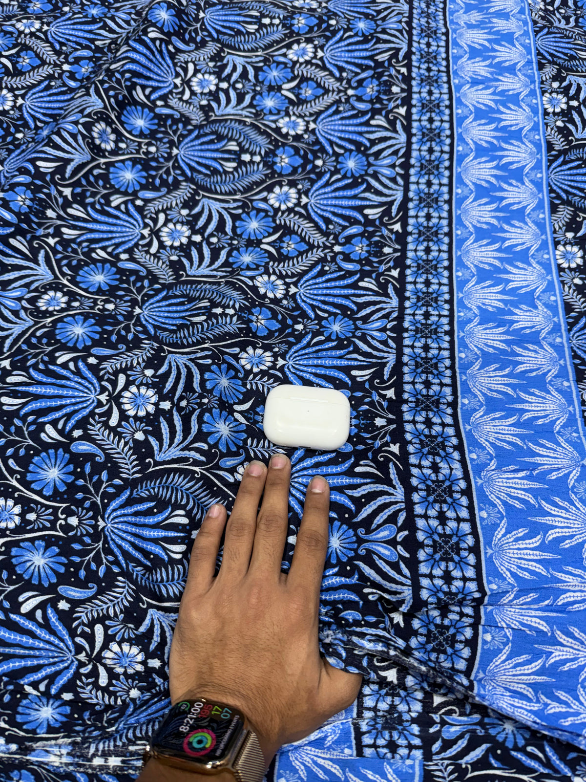 Buy Premium Viscose Rayon Rinkle Navy Blue Floral Print Fabric