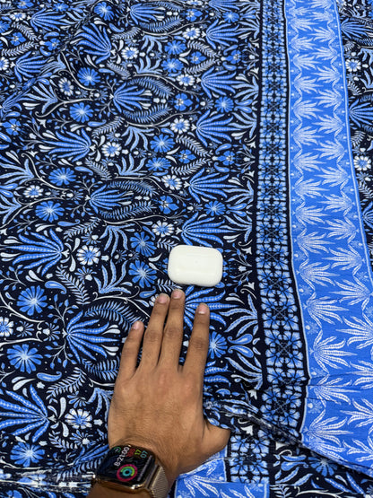 Buy Premium Viscose Rayon Rinkle Navy Blue Floral Print Fabric