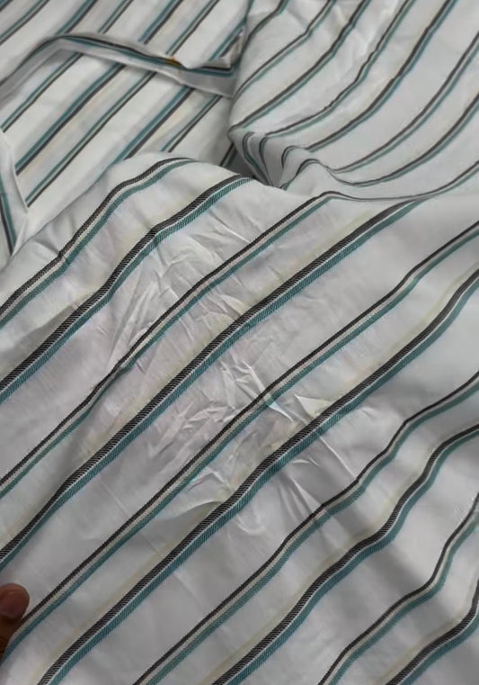 Buy Cotton Linen Grey Green Stripe Fabric