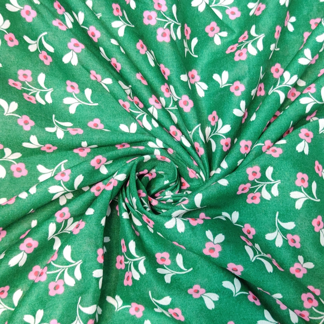 Buy Pure Cotton Cambric Green Floral Fabric - MAF 