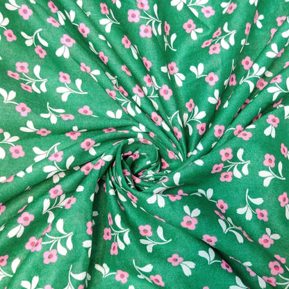 Buy Pure Cotton Cambric Green Floral Fabric - MAF 