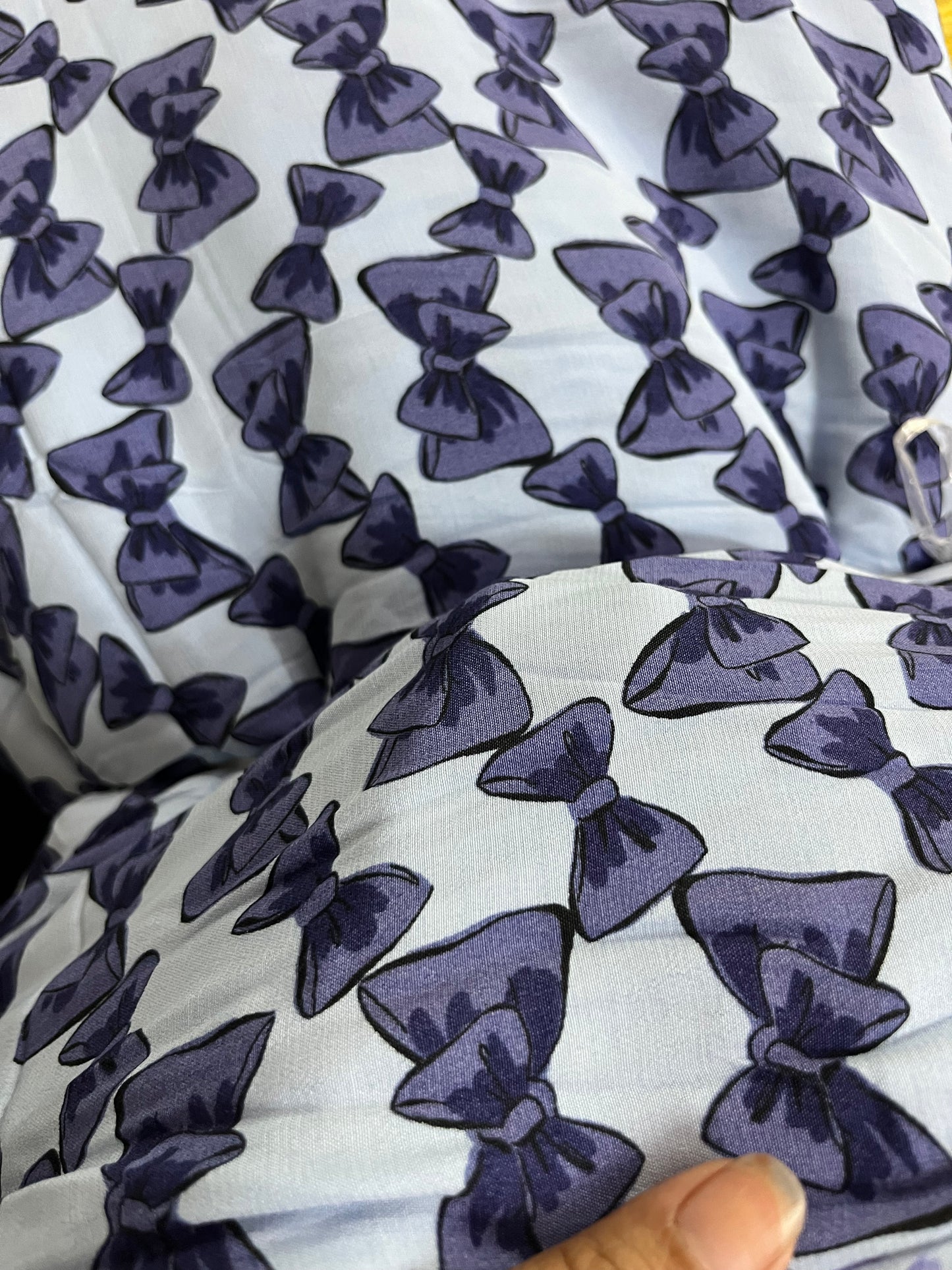 Buy Viscose Crepe Blue Bow Fabric - MAF 