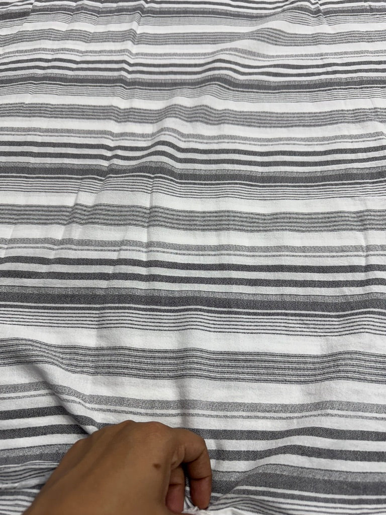 Buy Rayon White Base Grey Multi Size Stripe Yarn Dyed Fabric