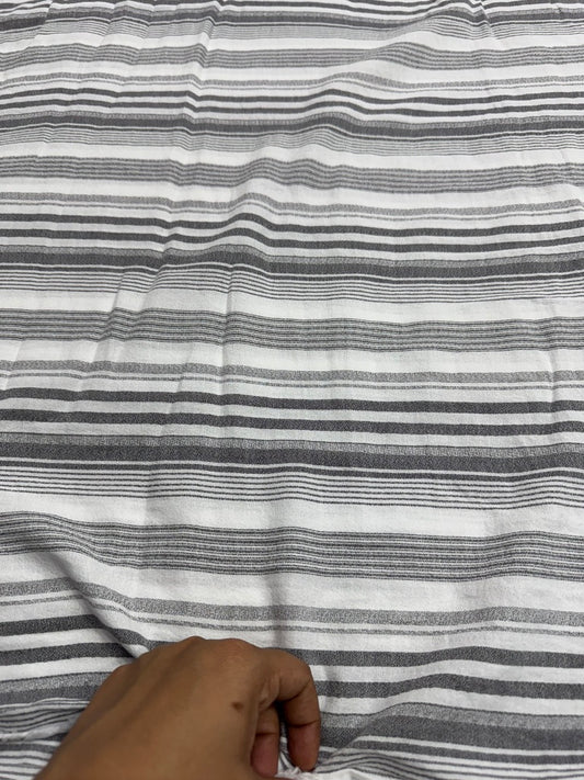 Buy Rayon White Base Grey Multi Size Stripe Yarn Dyed Fabric