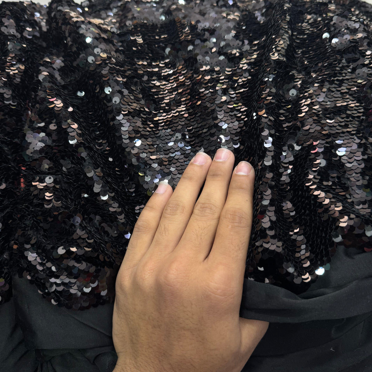 Buy Sequins Gunmetal Black Mermaid Scale Fabric