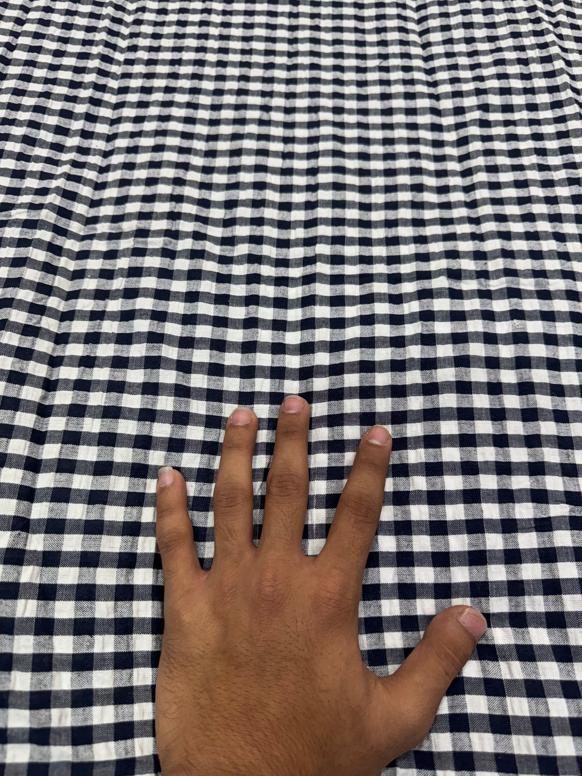 Buy Premium Cotton Seersucker Navy Gingham Checks Fabric