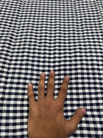 Buy Premium Cotton Seersucker Navy Gingham Checks Fabric