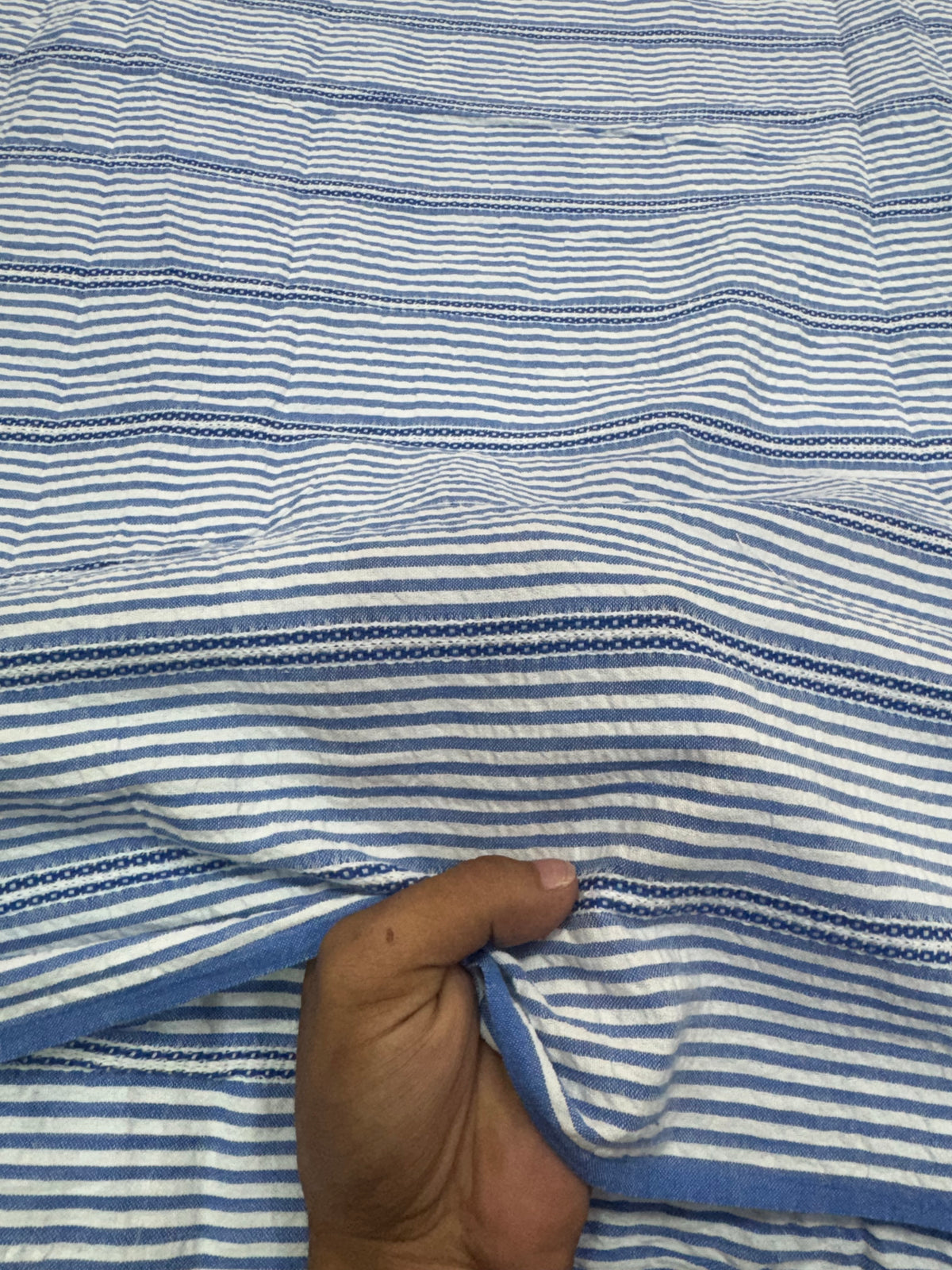 Buy Premium Cotton Seersucker Chambray Blue Dobby Stripe Fabric