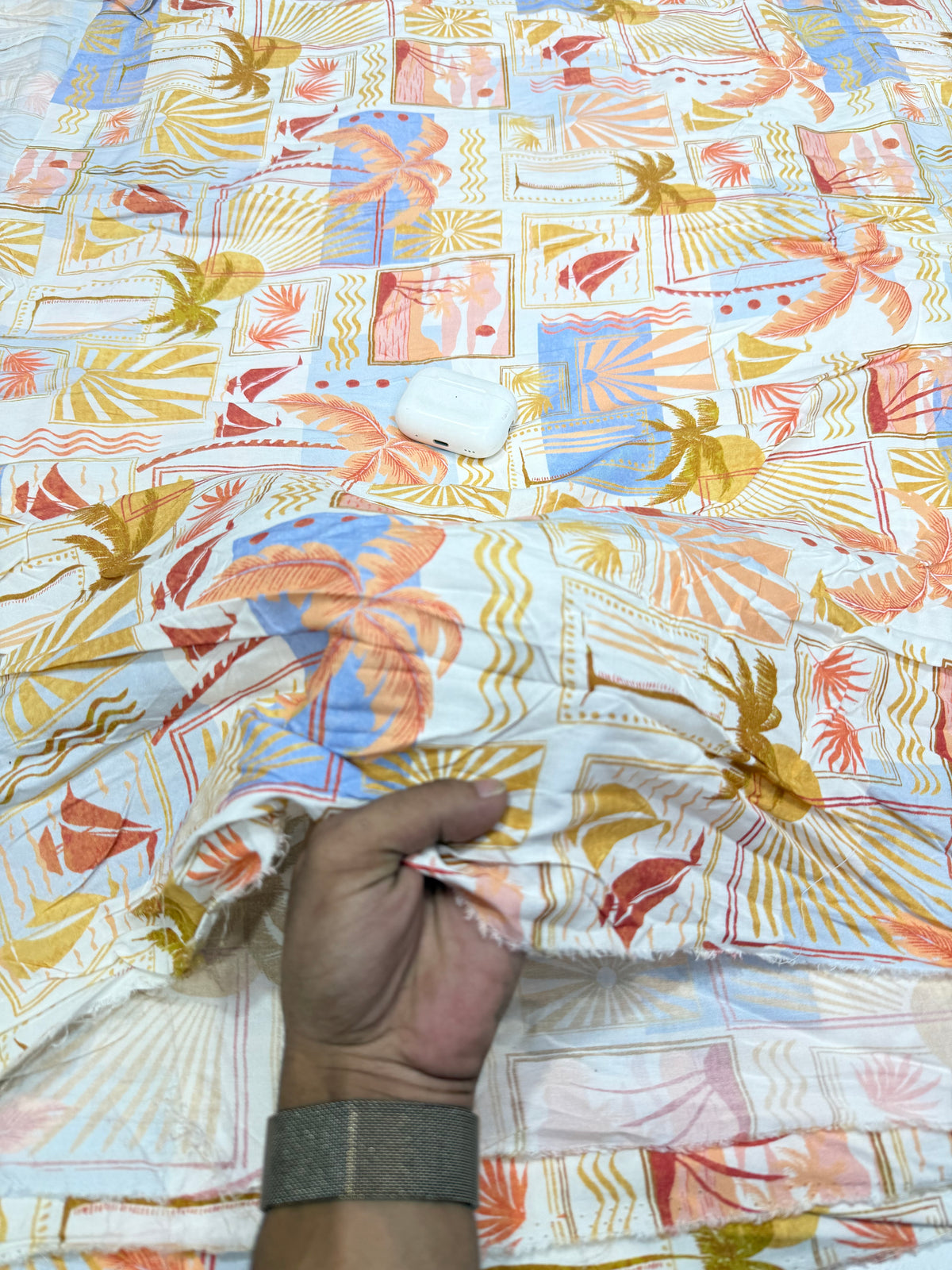 Buy Premium Cotton Viscose White Multicolor Tropical Palm Print Fabric