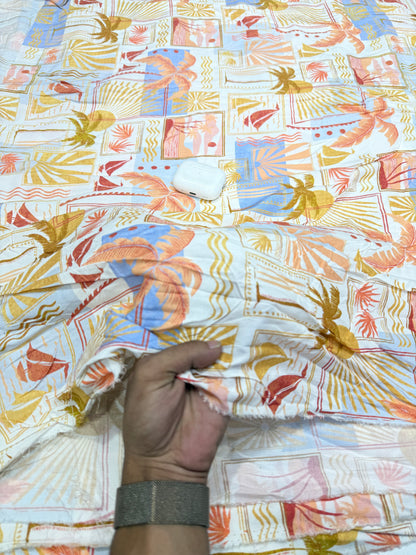 Buy Premium Cotton Viscose White Multicolor Tropical Palm Print Fabric
