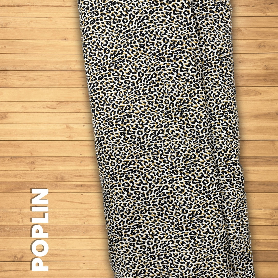 Buy Poplin Cheetah Printed Fabric Ivory Base - MAF 