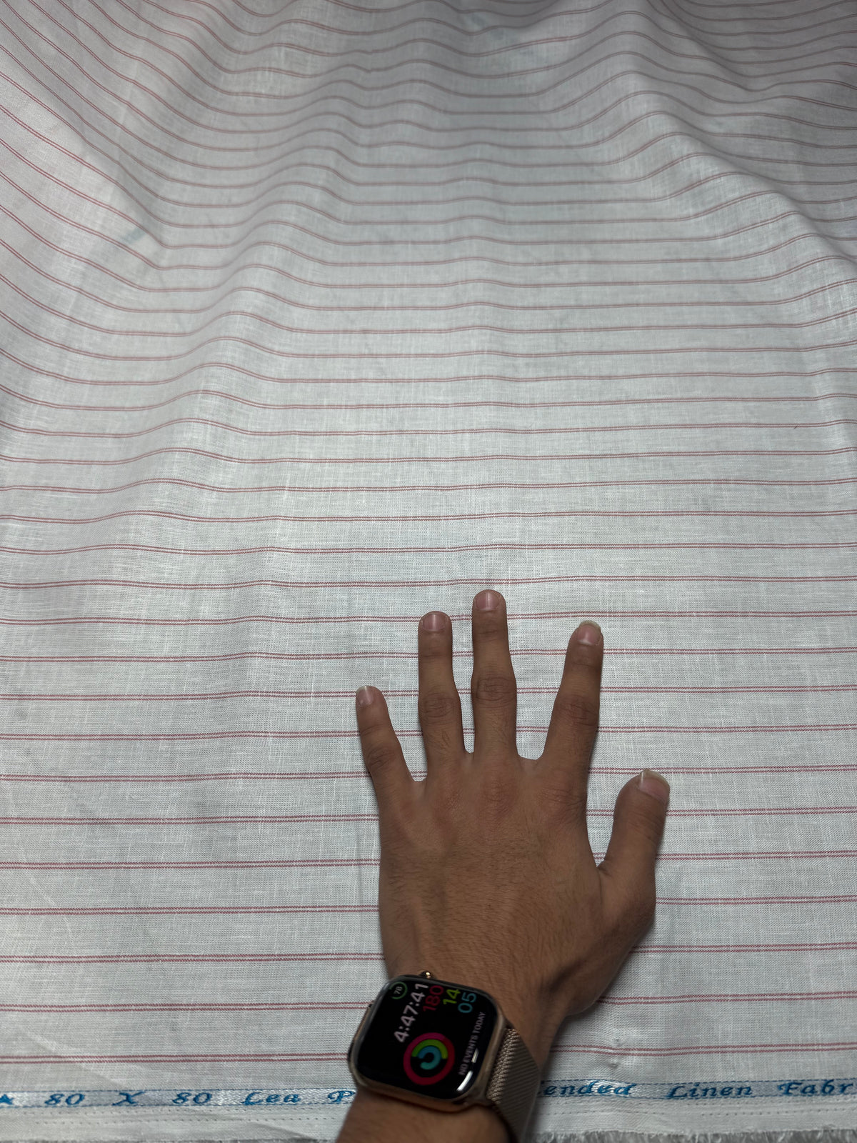 Buy 80 Lea Pure Linen Pink Double Line Stripe Shirting Fabric