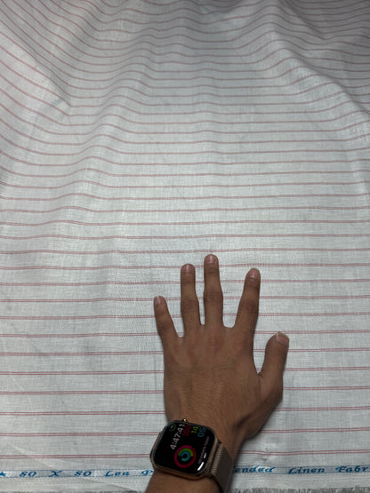 Buy 80 Lea Pure Linen Pink Double Line Stripe Shirting Fabric