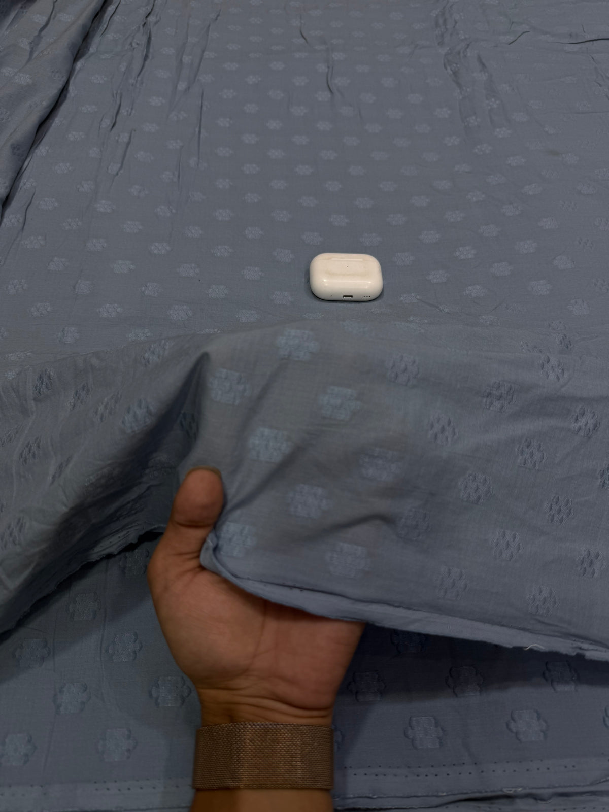 Buy Cambric Blue Grey Self-Tone Dobby Buta Fabric