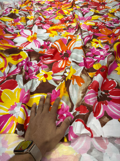 Buy Cotton Poplin Watercolour Floral Red Dominant Printed Fabric